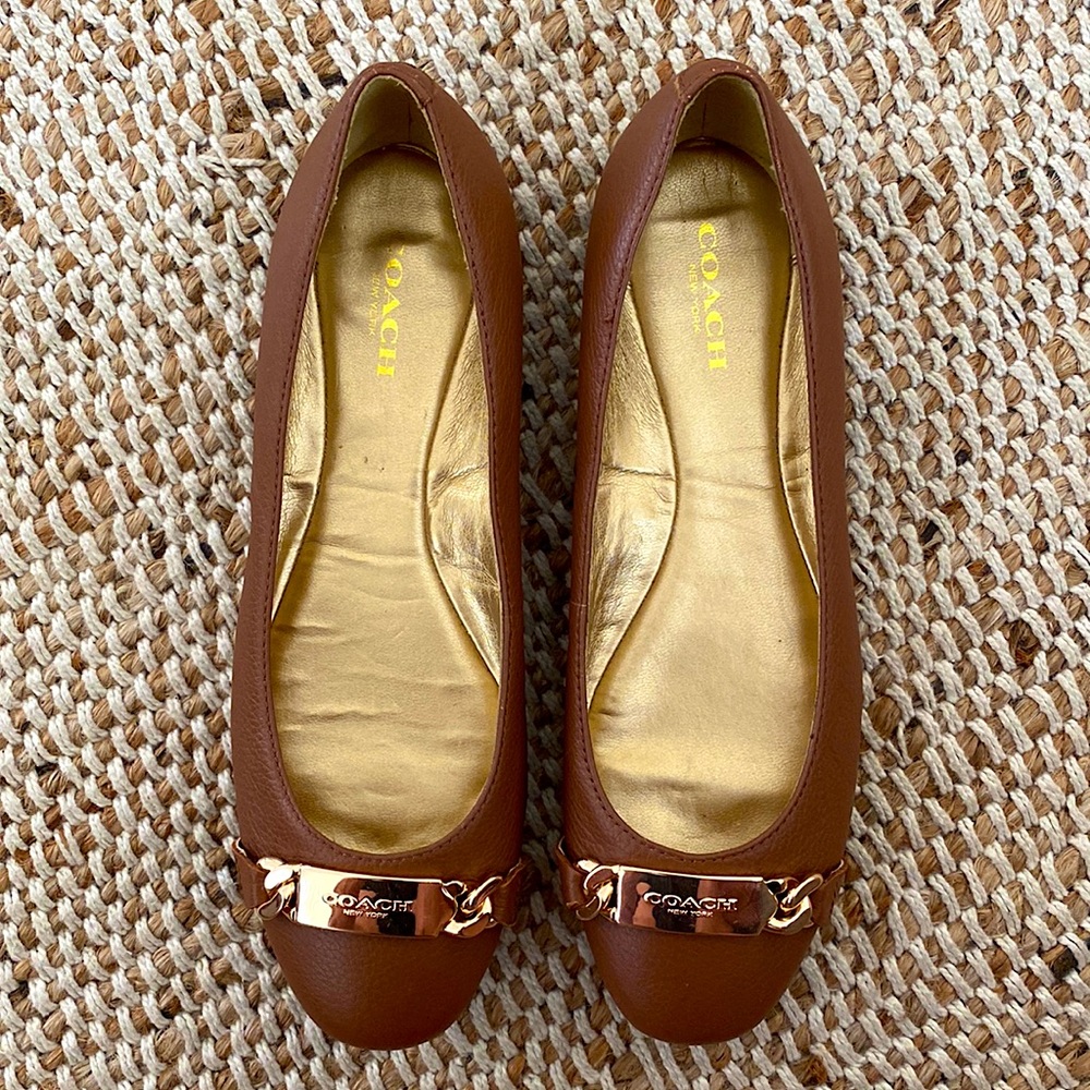 COACH WOMEN'S BIANCA COGNAC BROWN FLATS SIZE 6
